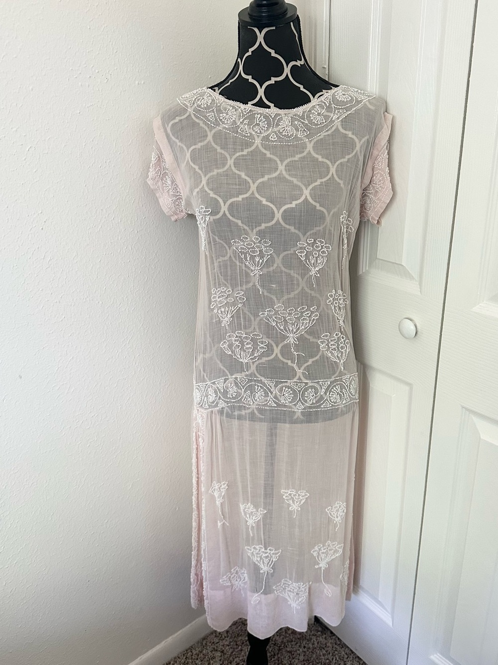 Antique 1920s hand beaded sheer flapper dress size medium
